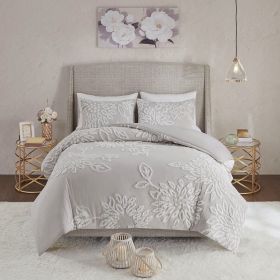 3 Piece Tufted Cotton Chenille Floral Duvet Cover Set (Color: as Pic)